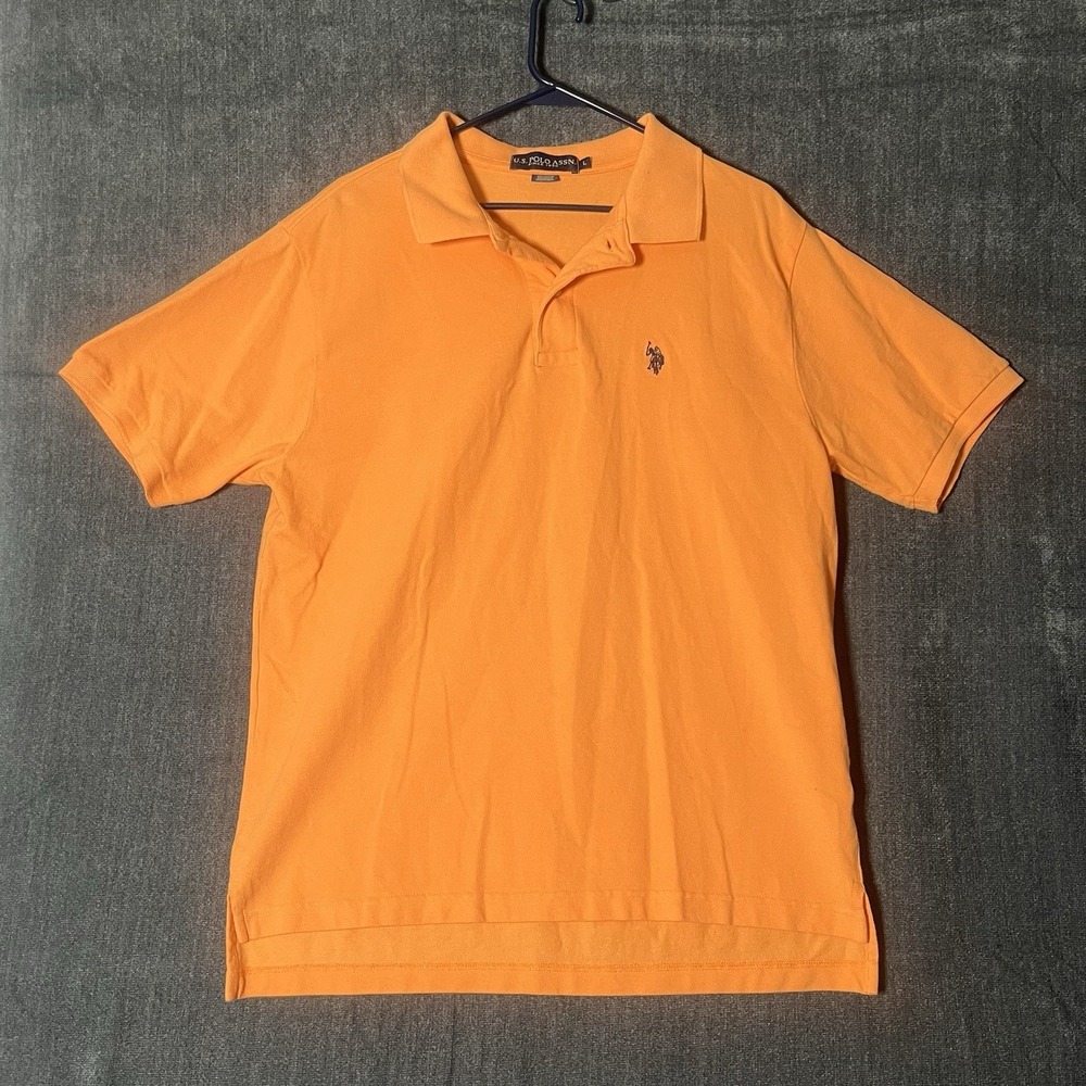 US Polo Assn Shirt Mens Large Orange Short Sleeve Pique Cotton Casual Logo L